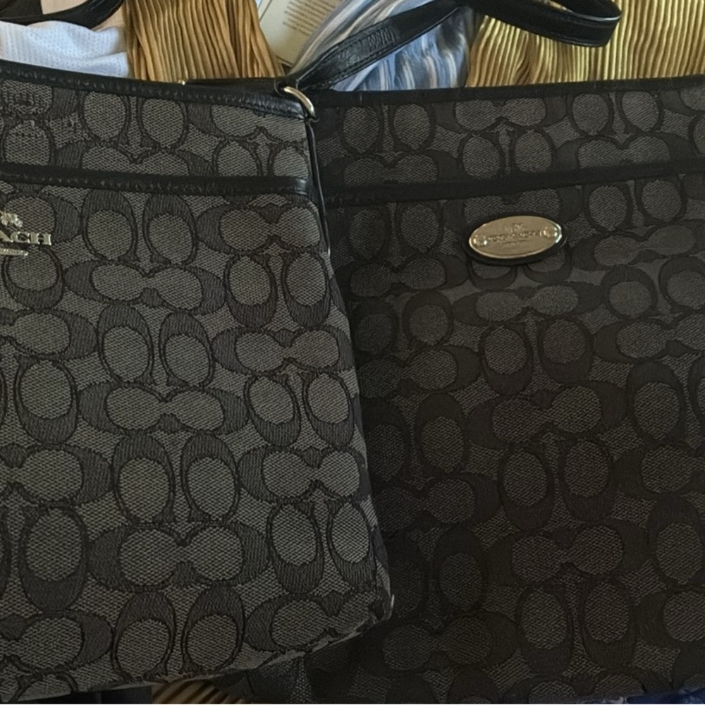 Coach Men's Black and Gray Messenger Bag